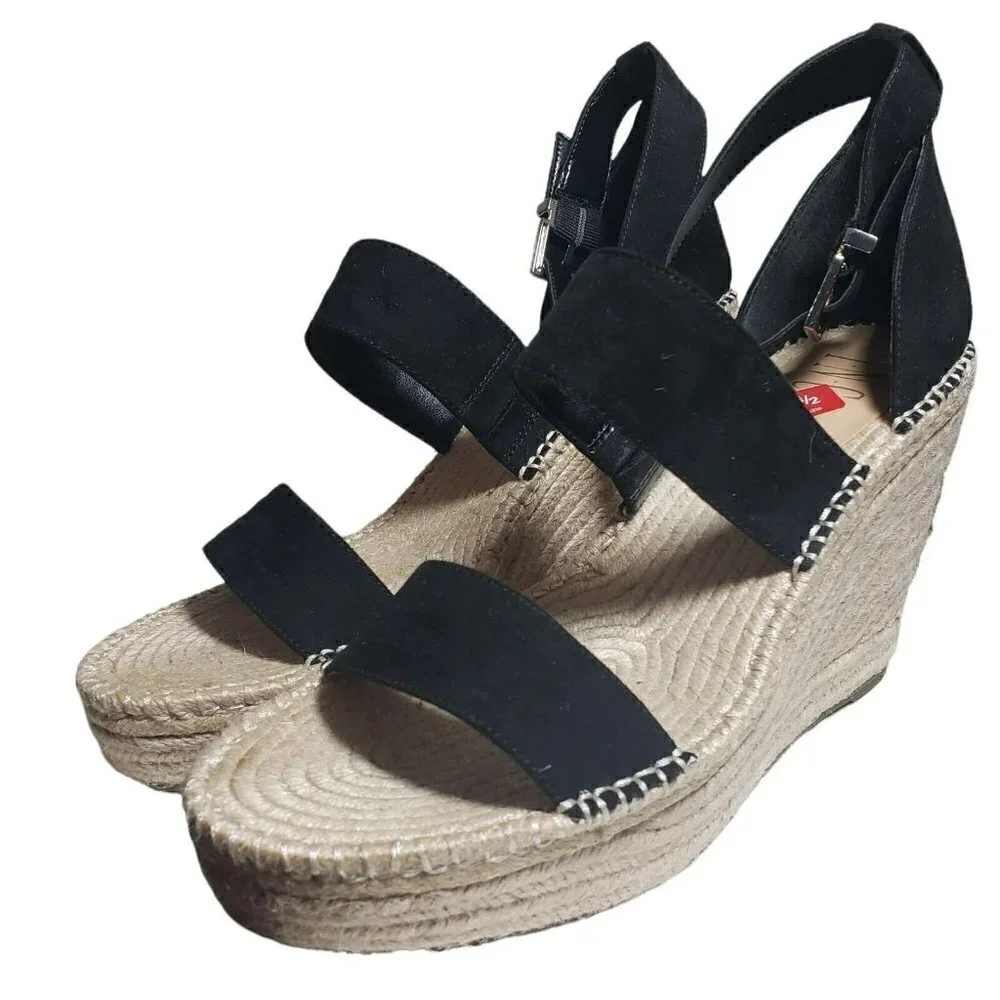 INC Womens Black Open Toe Wedge Ankle Strap Espadrille Platform Sandals Size 9.5